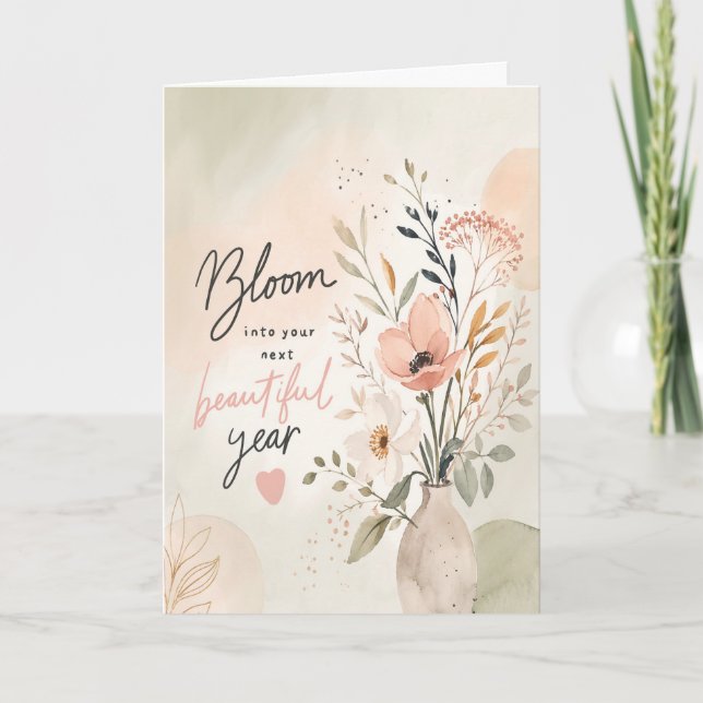 Cartão de Aniversário com Flores Personalizadas –  (Frente)