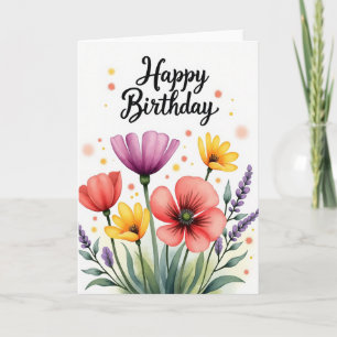 Cartão de Aniversário com Flores Pintadas