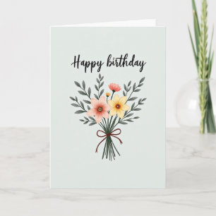 Cartão de Aniversário com Flores Pintadas Elegante