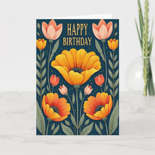 Cartão de Aniversário com Flores Radiantes
