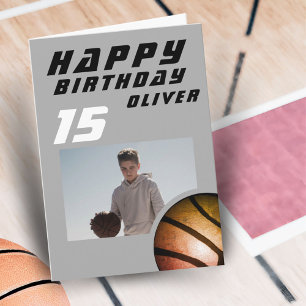 Cartão de Aniversário com Foto de Bola de Basquete