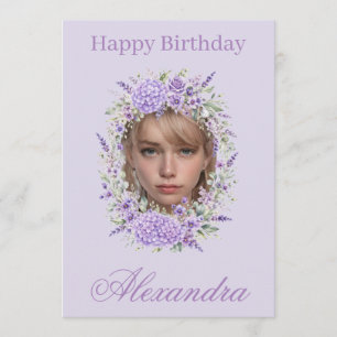 Cartão de Aniversário com Foto de Lavanda Floral R