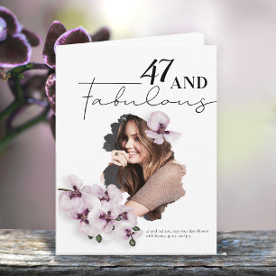 Cartão de aniversário com foto de orquídea & 47 e