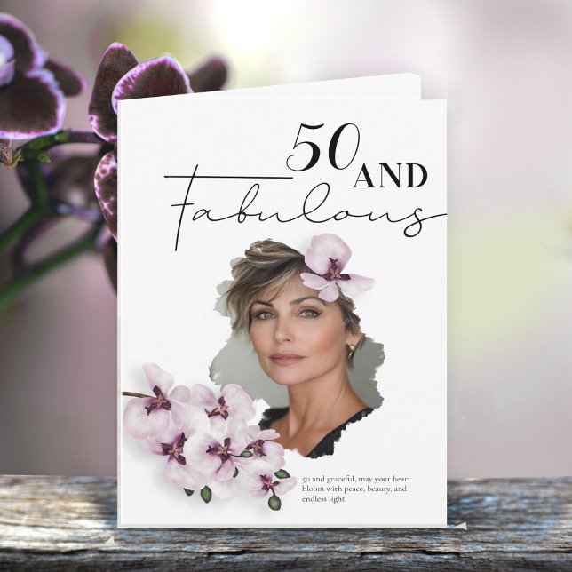 Cartão de aniversário com foto de orquídea 50 & Fa (Criador carregado)
