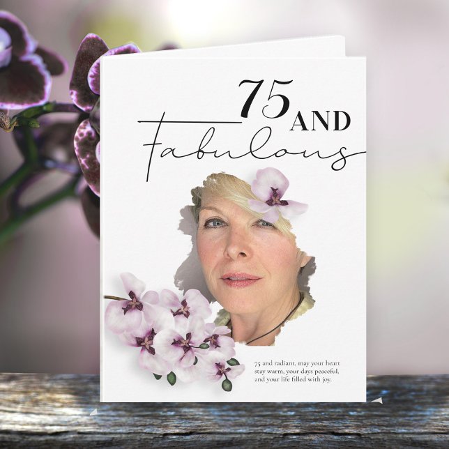 Cartão de aniversário com foto de orquídea 75 & Fa (Criador carregado)