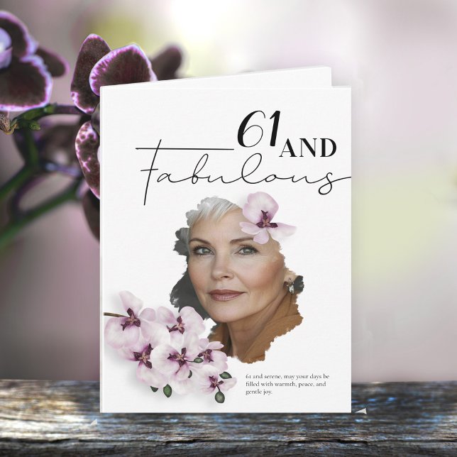 Cartão de aniversário com foto de orquídea para 61 (Criador carregado)