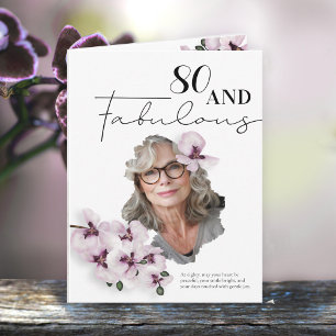 Cartão de aniversário com foto de orquídea para 80