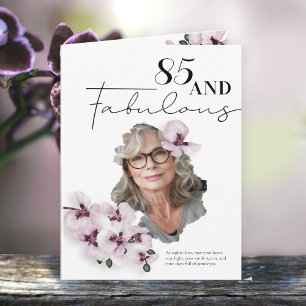 Cartão de aniversário com foto de orquídea para 85