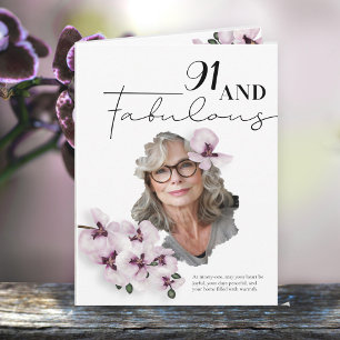Cartão de aniversário com foto de orquídea para 91
