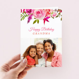 Cartão de aniversário com foto floral rosa para av