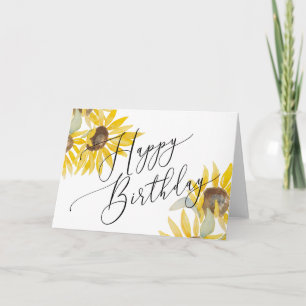 Cartão de Aniversário com Girassol em Aquarela