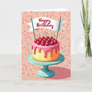 Cartão de Aniversário com Glacê Rosa