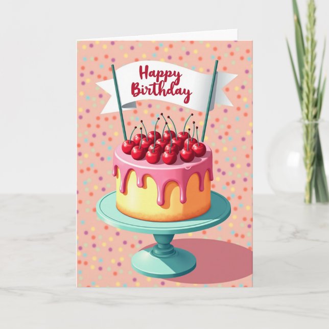 Cartão de Aniversário com Glacê Rosa (Frente)