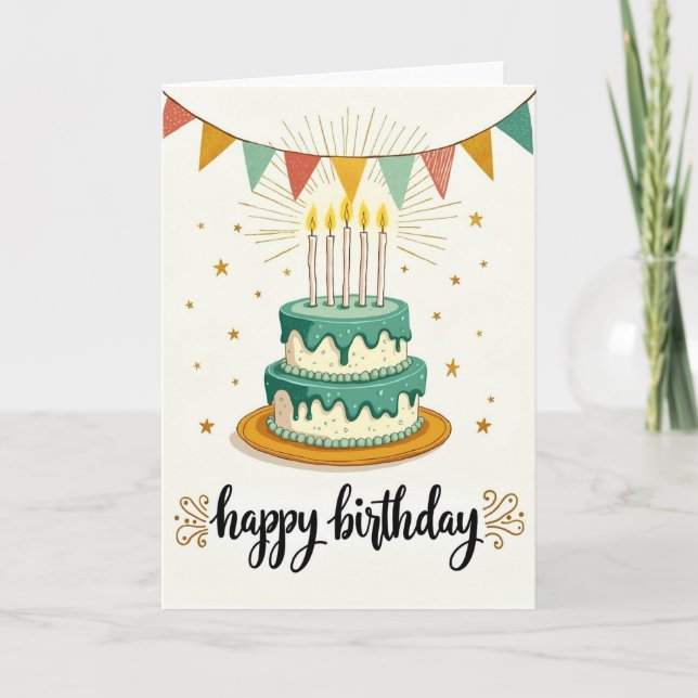 Cartão de Aniversário com Glacê Turquesa (Frente)