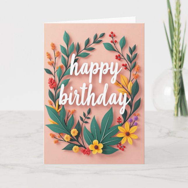 Cartão de Aniversário com Grinalda de Turquesa (Frente)