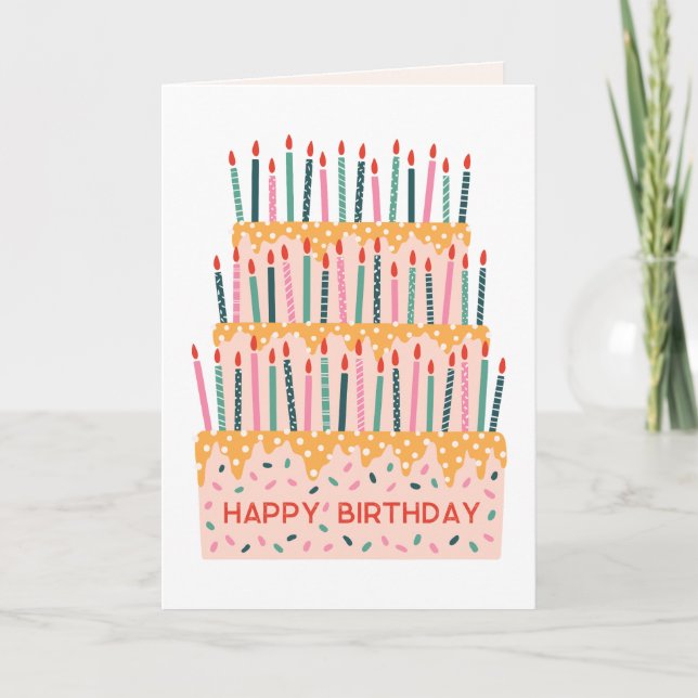 Cartão de aniversário com ilustração de bolo com v (Frente)