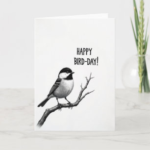 Cartão de Aniversário com Ilustração de Pássaro