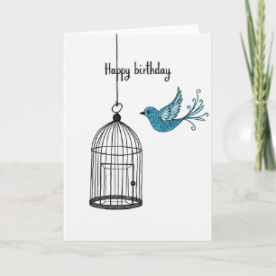 Cartão de Aniversário com Ilustração de Pássaro Al