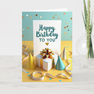 Cartão de Aniversário com Laço de Presente Vibrant