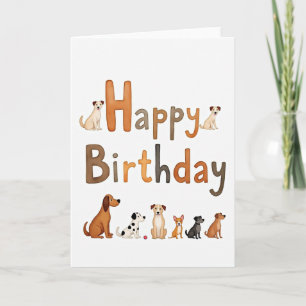 Cartão de aniversário com letra de cachorro brinca