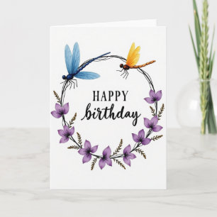 Cartão de Aniversário com Letra em Script e Aquare