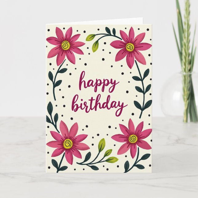 Cartão de Aniversário com Letra Floral (Frente)