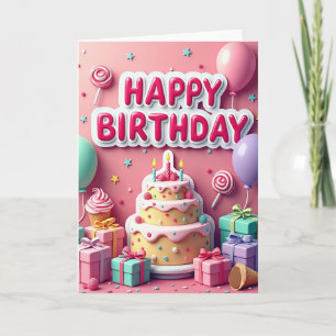 Cartão de Aniversário com Letra Rosa