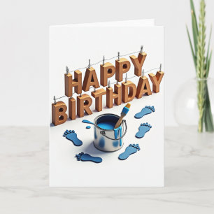 Cartão de Aniversário com Letras de Madeira