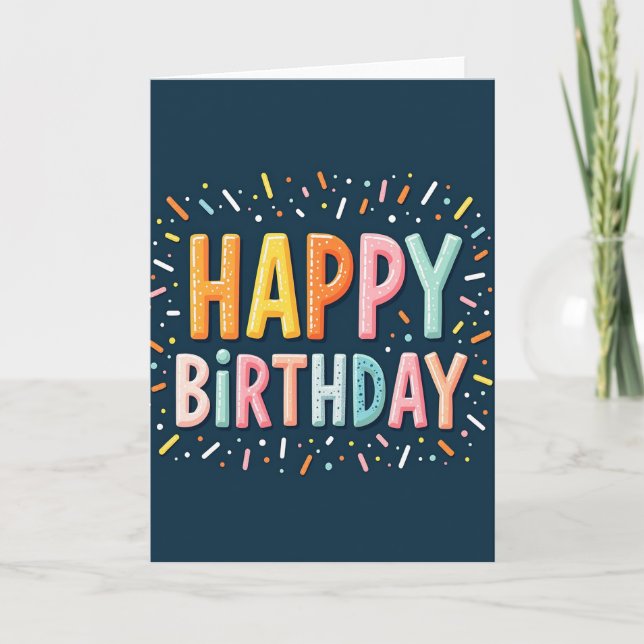 Cartão de aniversário com letras em pastel doce (Frente)