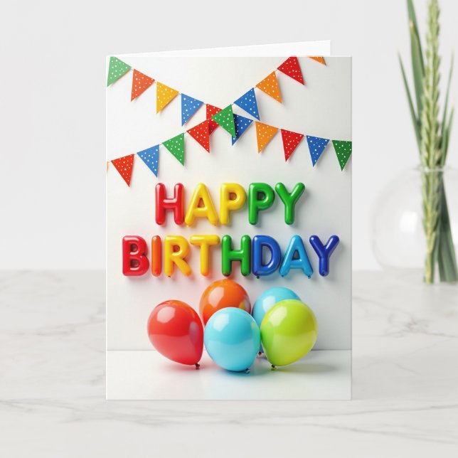 Cartão de Aniversário com Letras Infladas Alegres (Frente)