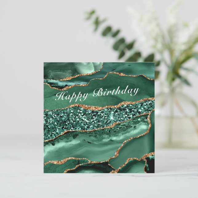 Cartão de Aniversário com Mármore Esmeralda Verde  (Em pé/Frente)