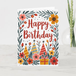 Cartão de Aniversário com Moldura Botânica