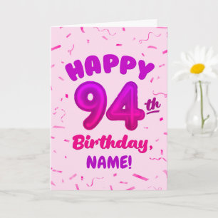 Cartão de Aniversário com Número de Balão 94 e Nom
