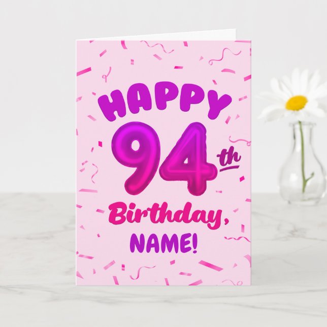 Cartão de Aniversário com Número de Balão 94 e Nom (Planta pequena)
