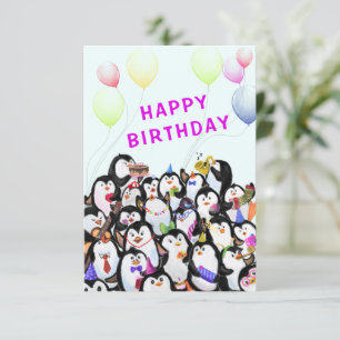 Cartão de Aniversário com o Partido dos Pinguins F