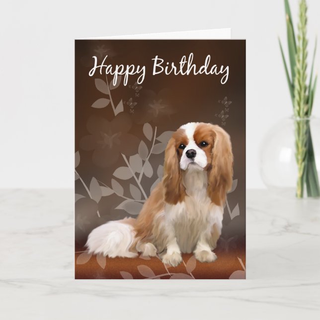 Cartão de aniversário com o rei Charles Spaniel (Frente)