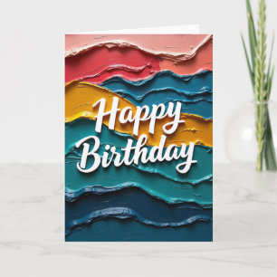 Cartão de Aniversário com Ondas Pintadas Alegre
