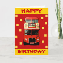 Cartão de aniversário com ônibus de Londres
