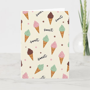 Cartão de Aniversário com Padrão de Sorvete Doce