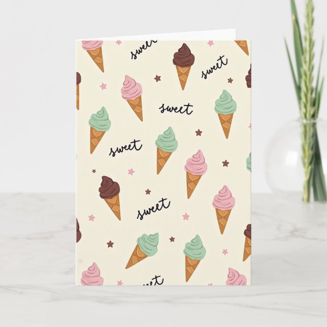 Cartão de Aniversário com Padrão de Sorvete Doce (Frente)