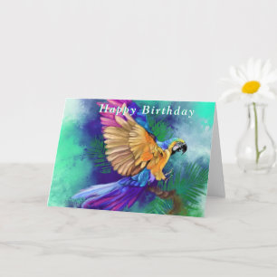 Cartão de Aniversário com Papagaio de Cores Lindas