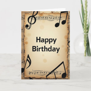 Cartão de Aniversário com Partitura Vintage