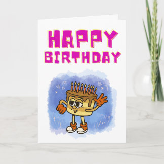 Cartão de Aniversário com Personagem de Bolo de De