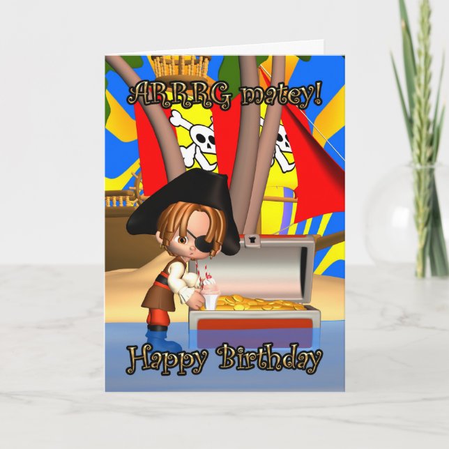 Cartão de aniversário com pirata, Arrg Matey! (Frente)