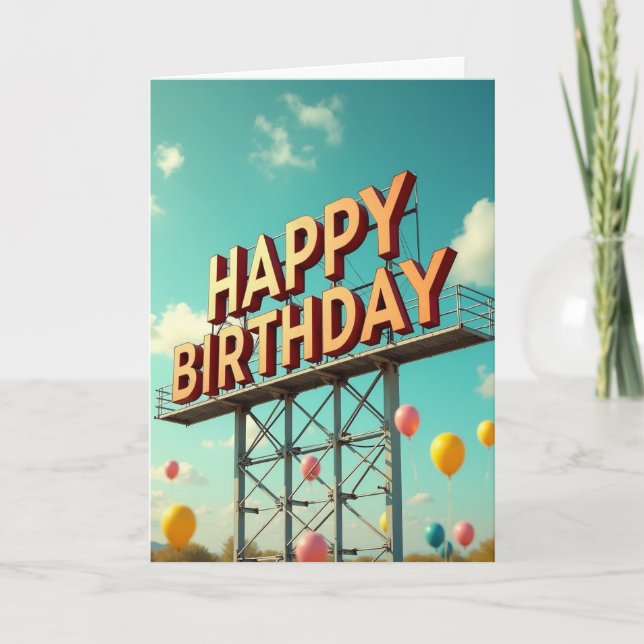 Cartão de Aniversário com Placa à Beira da Estrada (Frente)