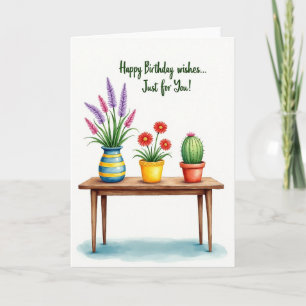 Cartão de Aniversário com Plantas em Vasos