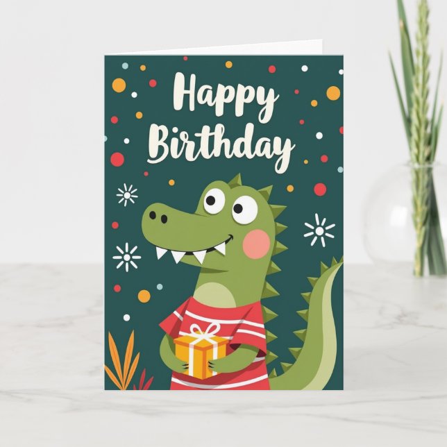 Cartão de Aniversário com Presente de Desenho Anim (Frente)