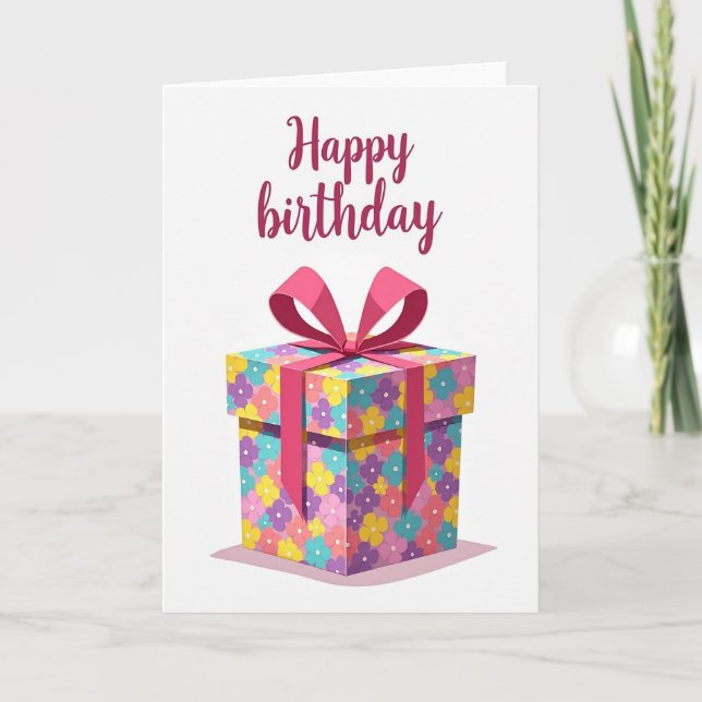 Cartão de Aniversário com Presente Floral (Frente)