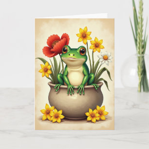 Cartão de Aniversário com Rã Floral
