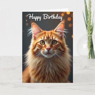 Cartão de Aniversário com Retrato de Gato Laranja